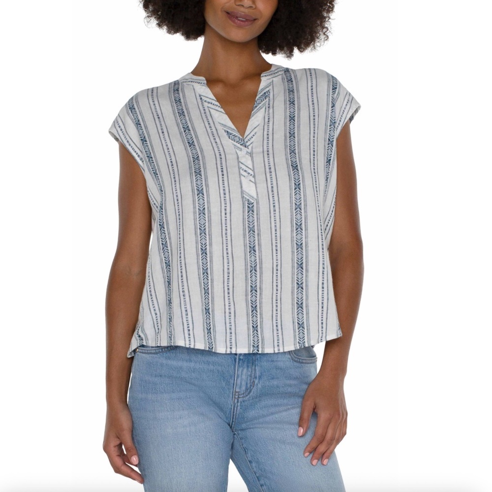 EUC - Liverpool - Button Down Blouse - White/Blue Stripe - XL